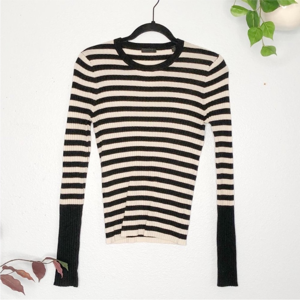 ATM Anthony Thomas Melillo Striped Rib Merino Wool Sweater Black White Medium